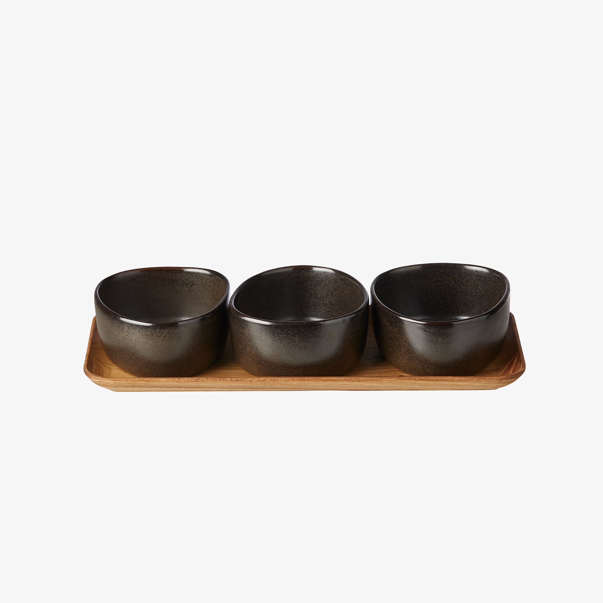 RAW Organic bowls on teak board | Metallic Brown
