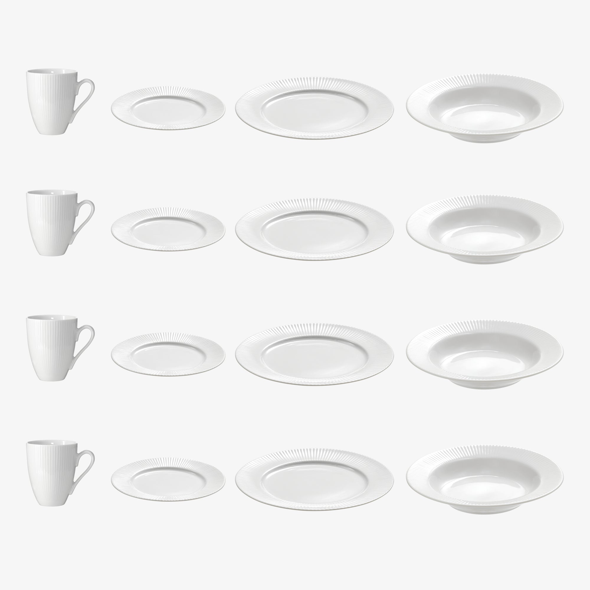 Groovy porcelain plate set 16 pieces | White