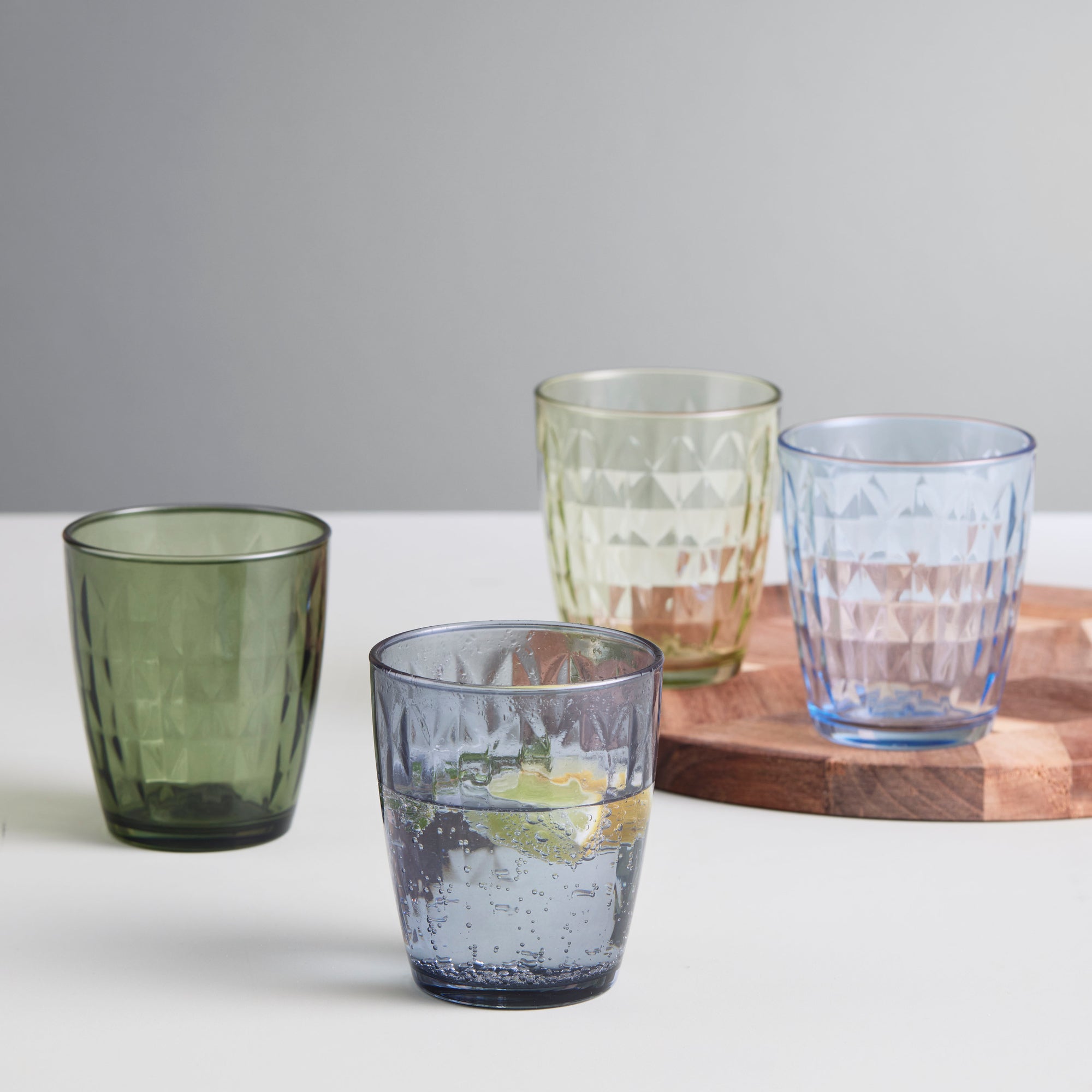 Mosaic water glass 4 pcs. blue/green shades | Multi-colour