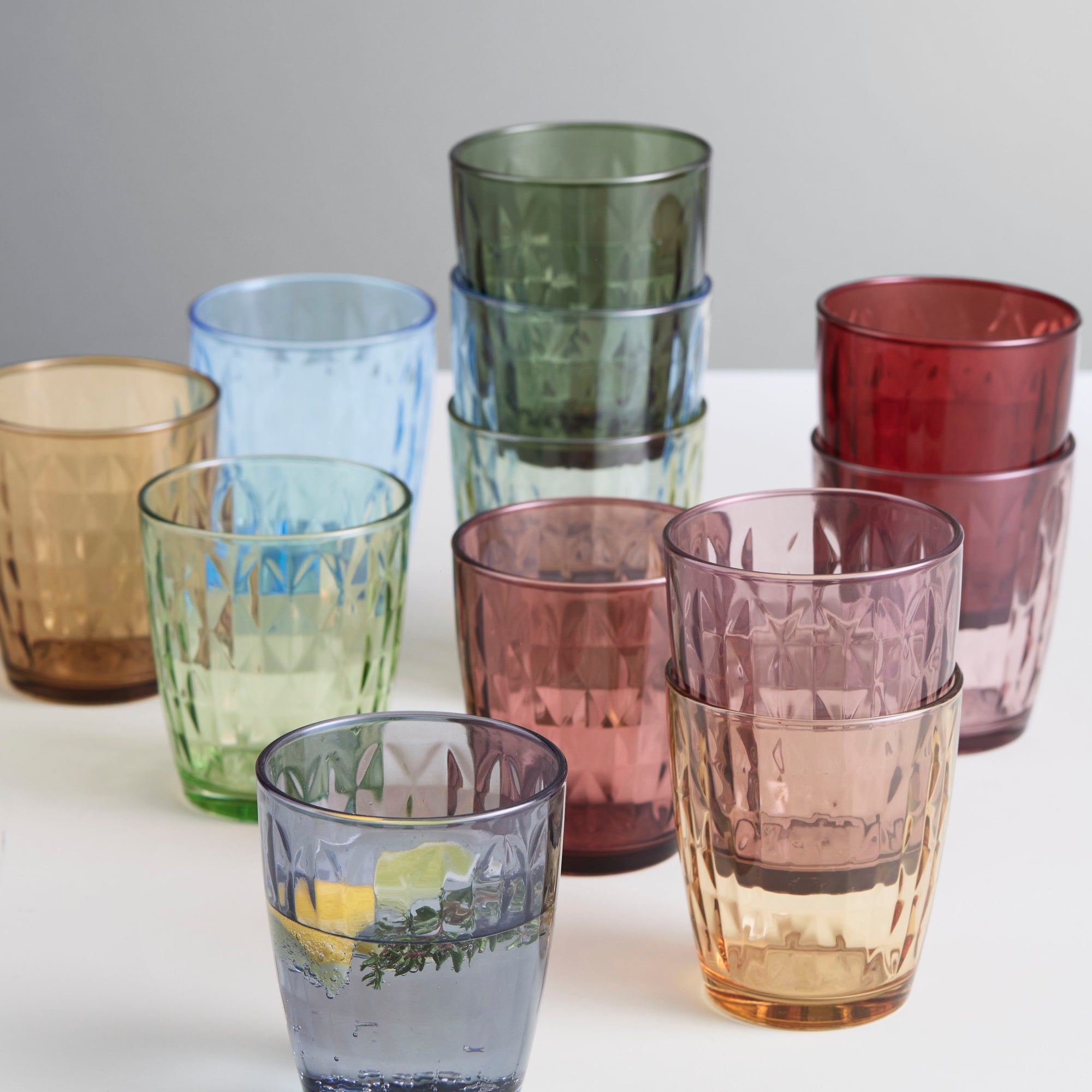 Mosaic water glass 4 pcs. blue/green shades | Multi-colour