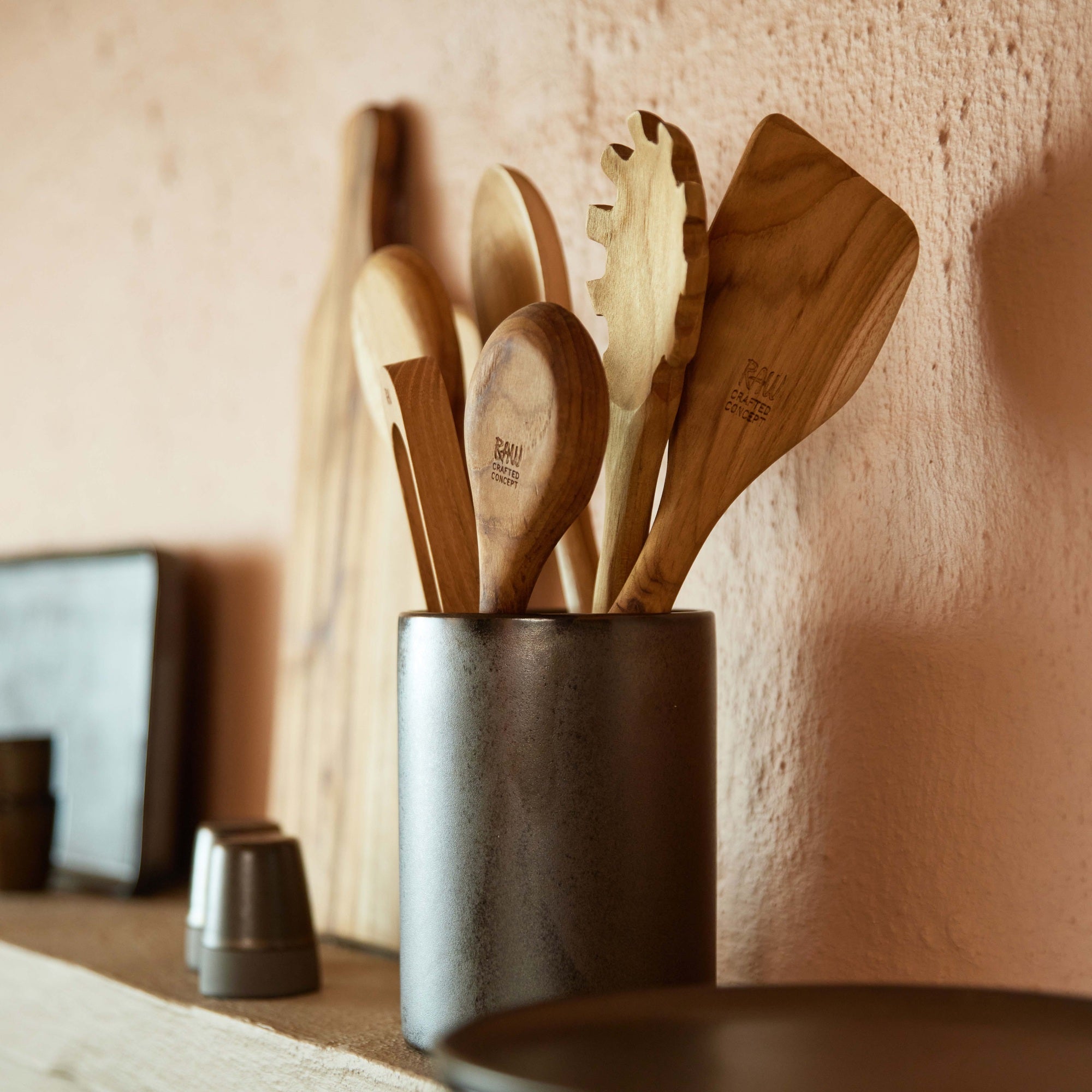 RAW storage with spatula and spoon | Metallic Brown